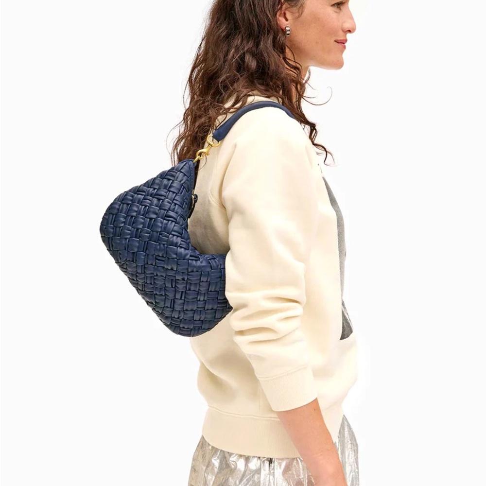 Clare V Petit Moyen Messenger in Puffy Woven - Bright Navy - Picture 11 of 15